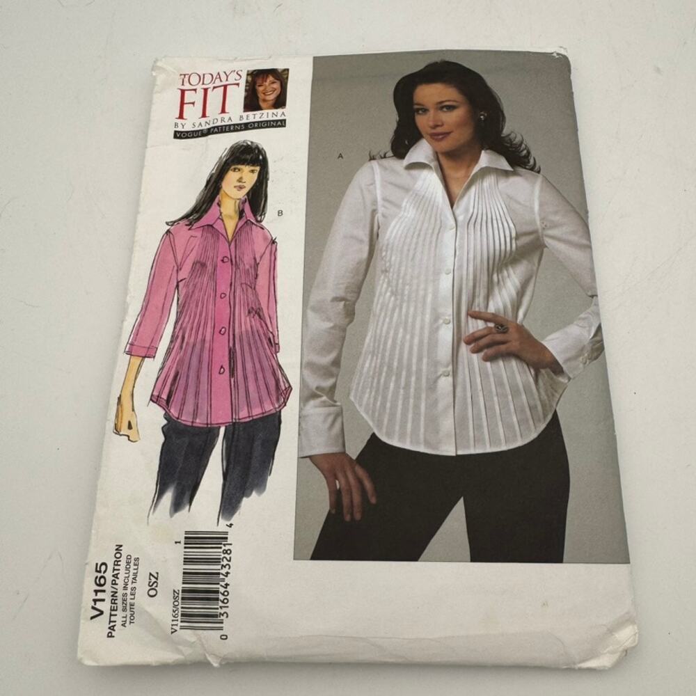 UNCUT Vogue V1165 Today's Fit by Sandra Betzina Pleated Blouse Pattern OSZ OOP
